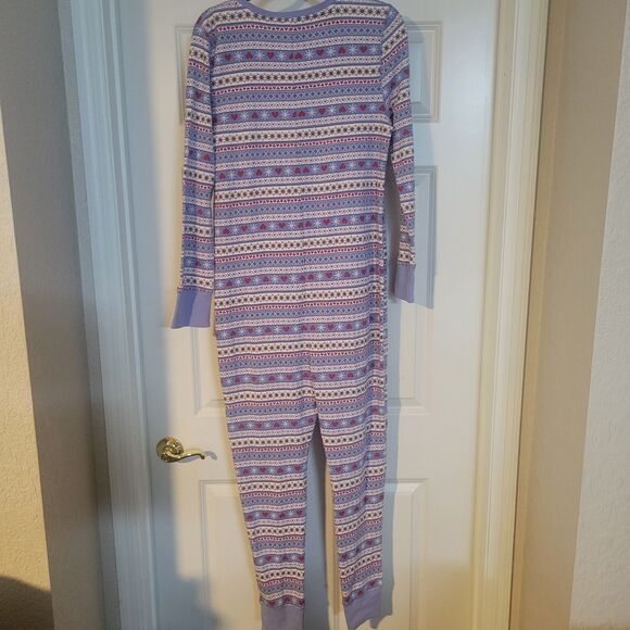 Women's cotton jersey unionsuit Pajamas sz XL PJs Nordic print Light blue/red - Picture 2 of 5